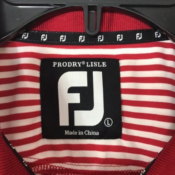 Footjoy prodry Lisle red and white striped polo performance wear shirt size L - Picture 5 of 10
